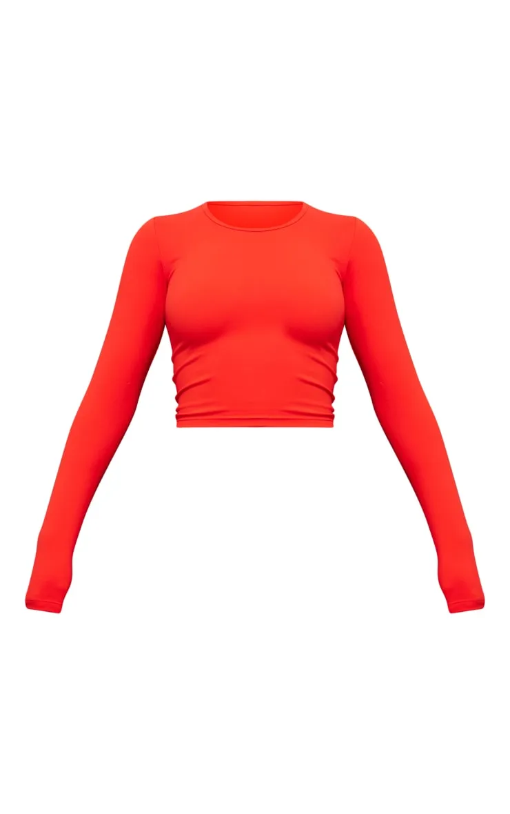 Crop top manches longues en sculpt rouge tomate à détail contours