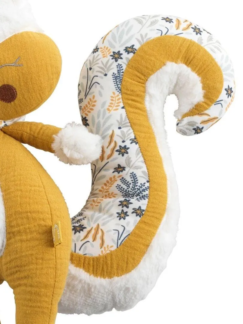 Doudou écureuil  en velours jaune foncé - SAUTHON - Jaune foncé