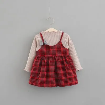 Ensemble robe à carreaux et t-shirt manches longues pour bébé enfant fille