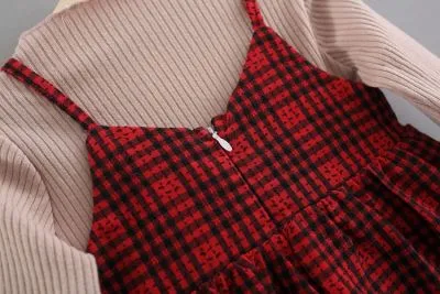 Ensemble robe à carreaux et t-shirt manches longues pour bébé enfant fille