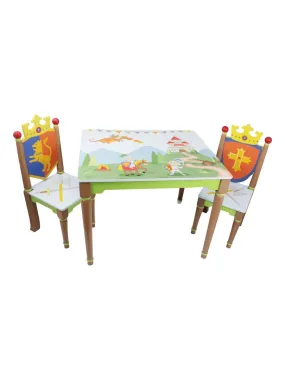 Ensemble table avec 2 chaises pour chambre enfant ou bébé garçon Knights & Dragons TD11837A - Vert