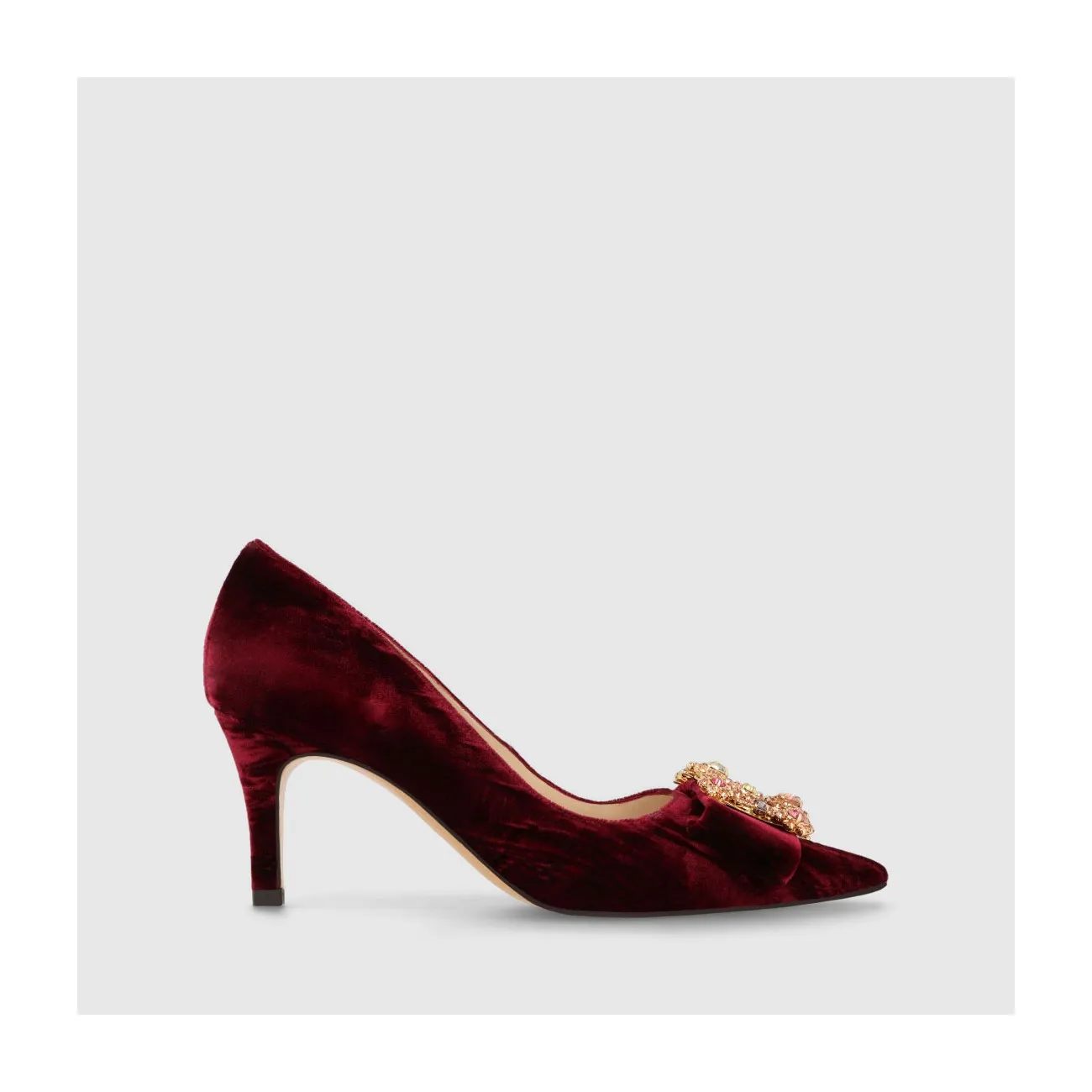 Escarpins femme en velours bijou bordeaux détail strass | Chaussures femme LODI en ligne.