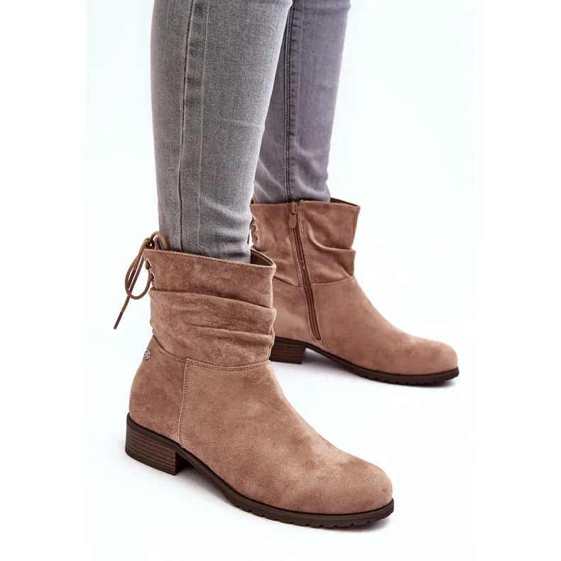 Evento Bottines Plates En Daim Pour Femme Beige Keresa