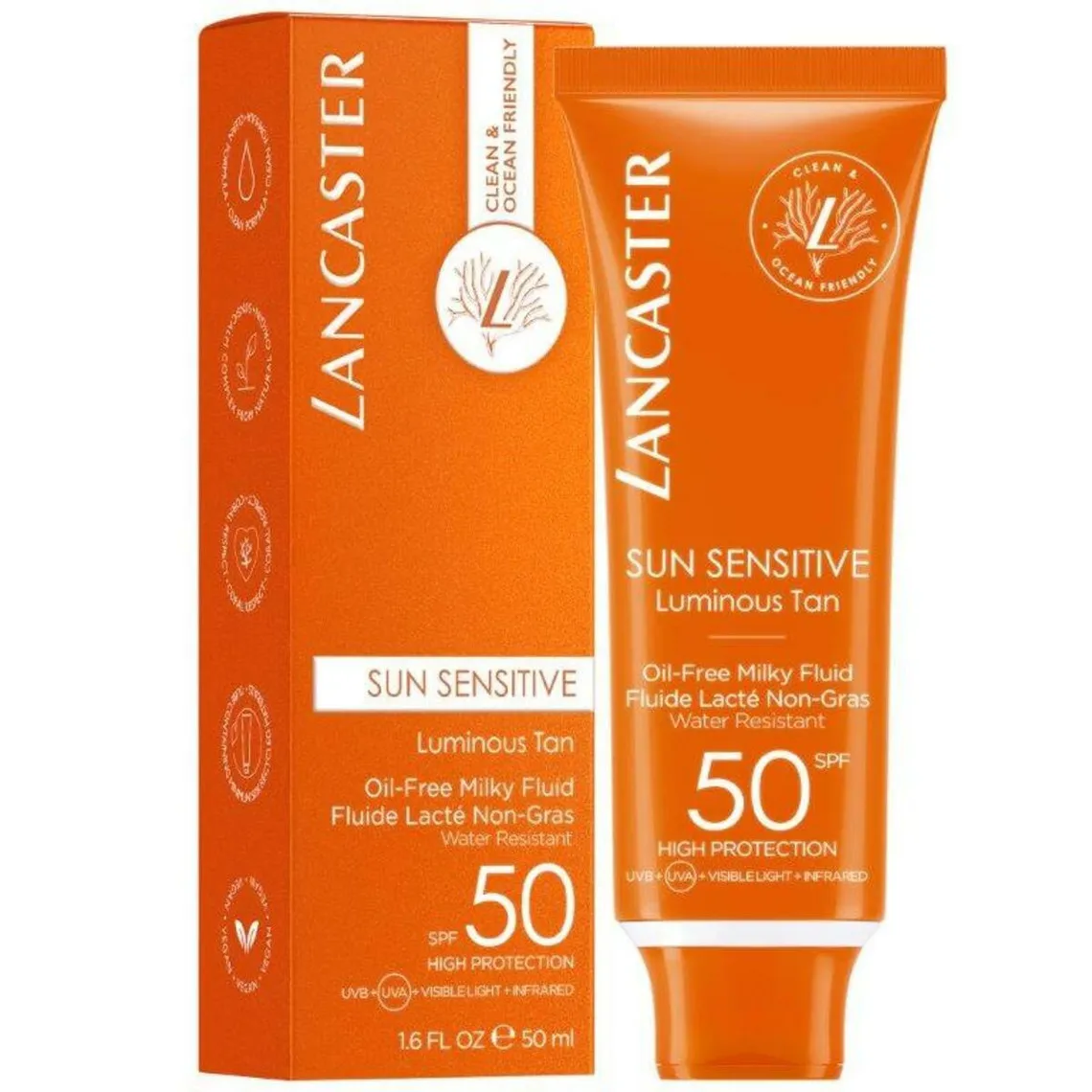 Fluide Lacté Non Gras Visage  Spf 50 - Sun Sensitive Lancaster Solaires - Crème Solaire Visage Homme sur MenCorner