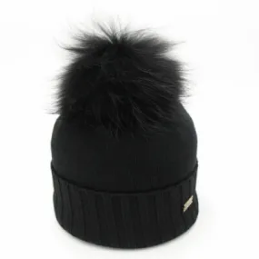 Fourrures Grenier | Tuque pompon en tricot – Lily noir