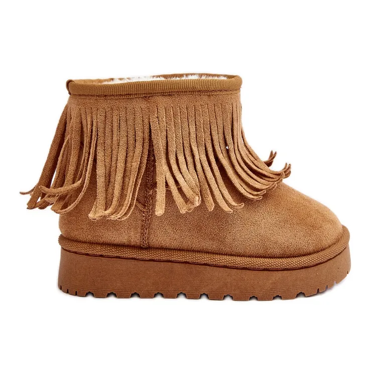 FR1 Bottes de neige isolées pour enfants à franges décoratives Camel Nimia brun