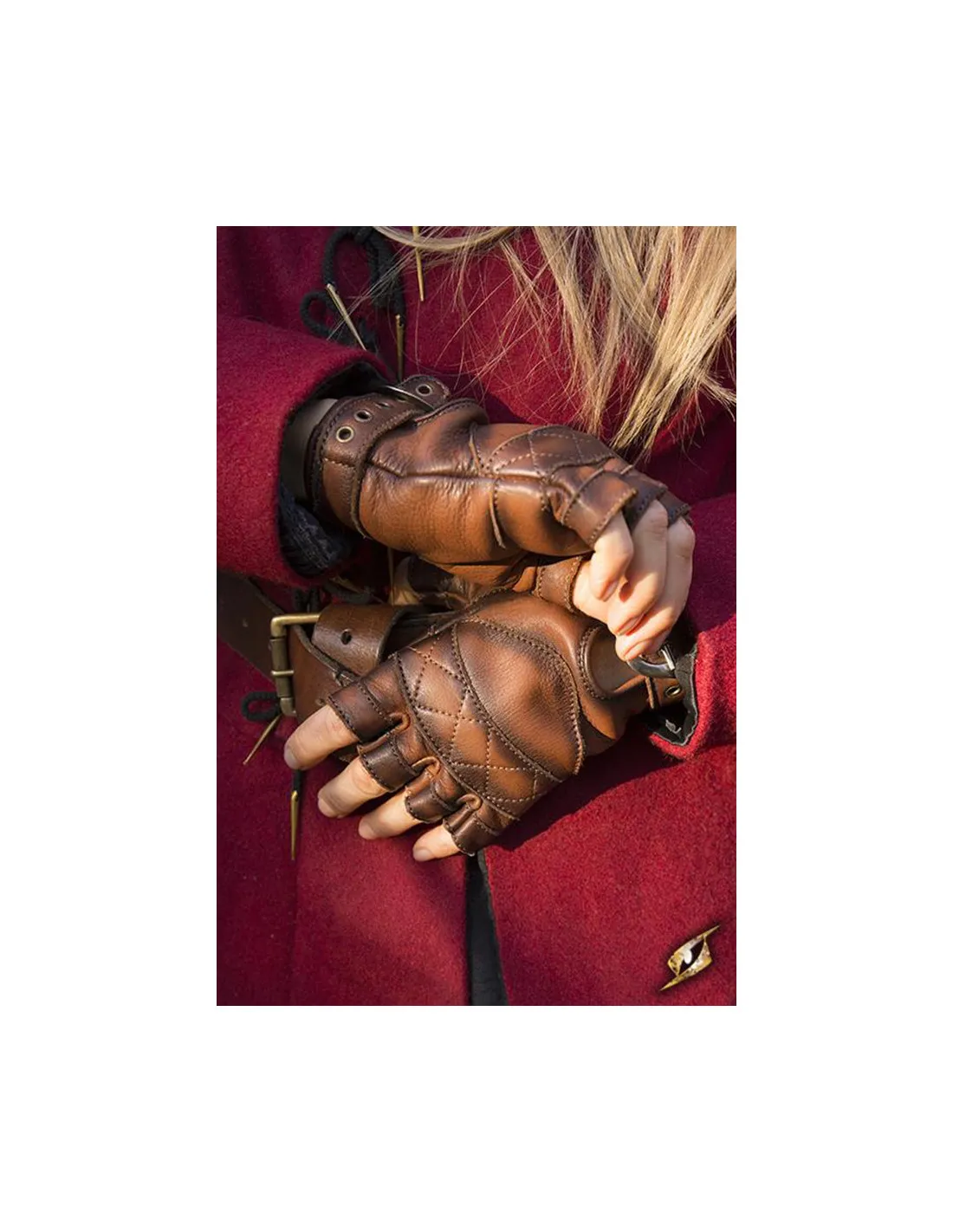 Gants celtiques en cuir marron, fermeture à boucle ⚔️ Boutique Épées