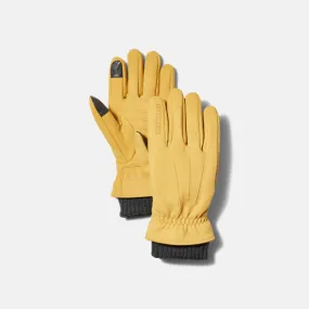Gants en cuir à poignets côtelés pour homme en jaune