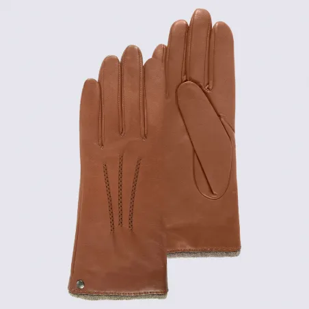 Gants Isotoner, gants pour femme en cuir d'agneau cognac I Igert Chaussure&Maroquinerie