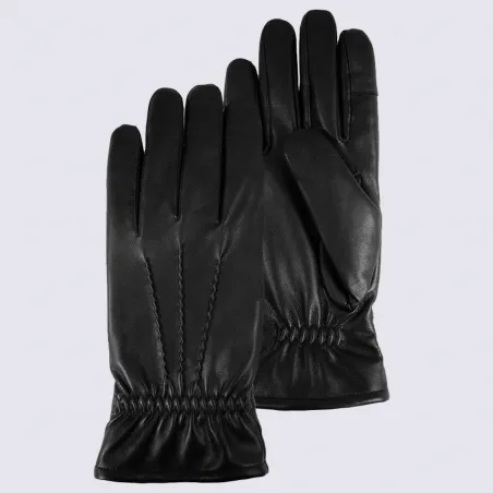 Gants Isotoner, gants tactiles doublés homme en cuir noir | Igert Chaussures&Maroquinerie