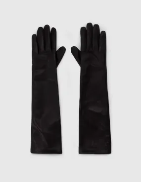 Gants longs noirs en cuir Femme