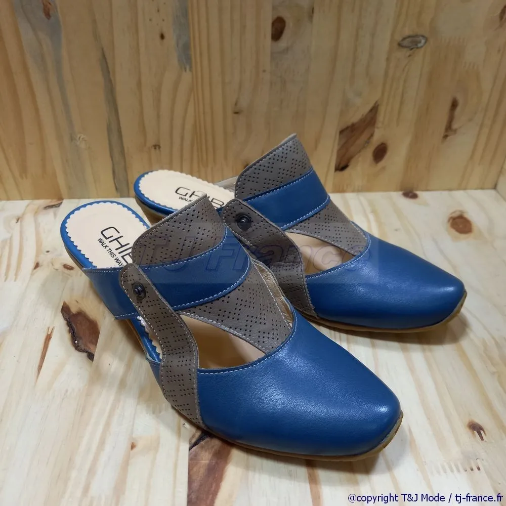 Ghibi A015B sandale femme en cuir à bride amovible convertible en mule