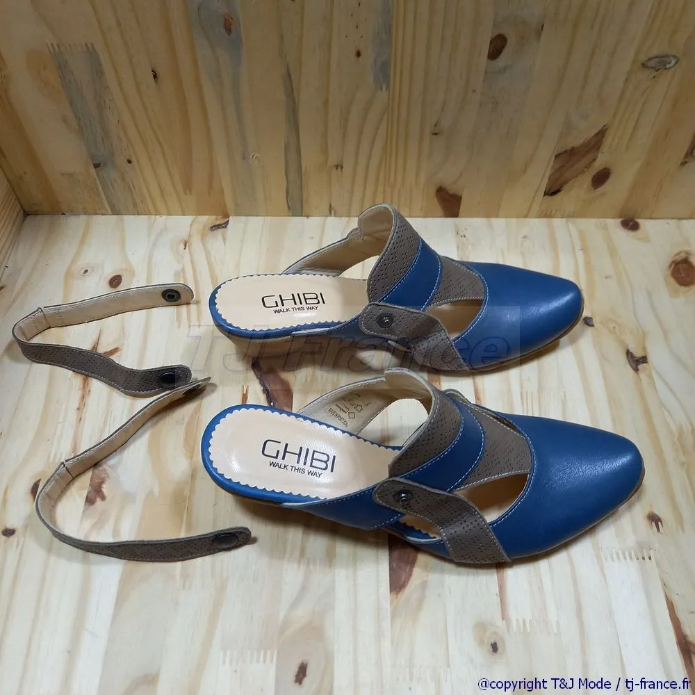 Ghibi A015B sandale femme en cuir à bride amovible convertible en mule