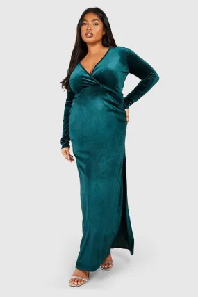 Grande taille - Robe longue en velours à décolleté plongeant