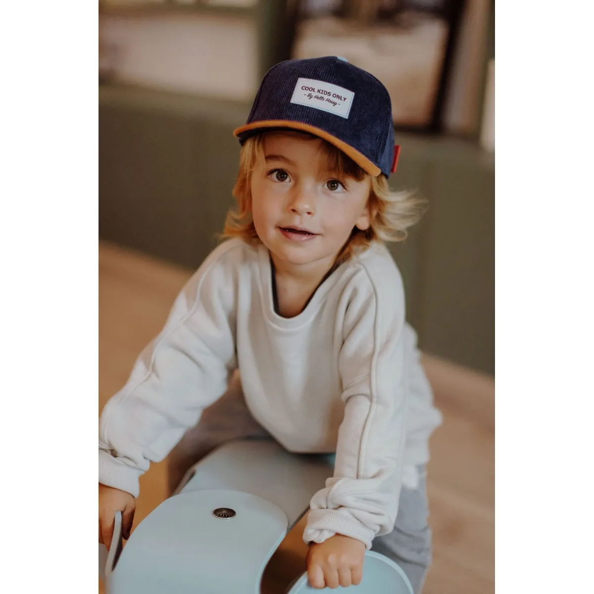 Hello Hossy - Casquette enfant en velours bleu et marron