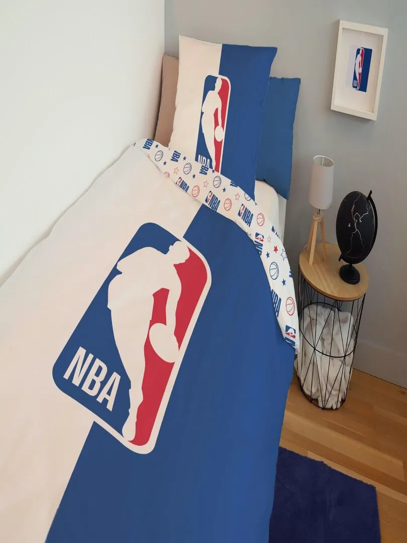 Housse de couette NBA Logo 140x200 cm et taie d'oreiller - 100% Coton - Bleu