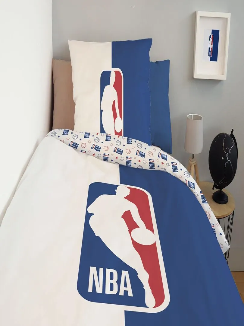 Housse de couette NBA Logo 140x200 cm et taie d'oreiller - 100% Coton - Bleu