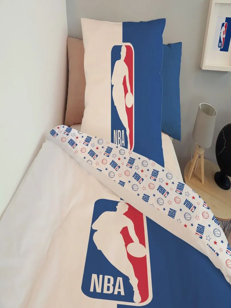 Housse de couette NBA Logo 140x200 cm et taie d'oreiller - 100% Coton - Bleu