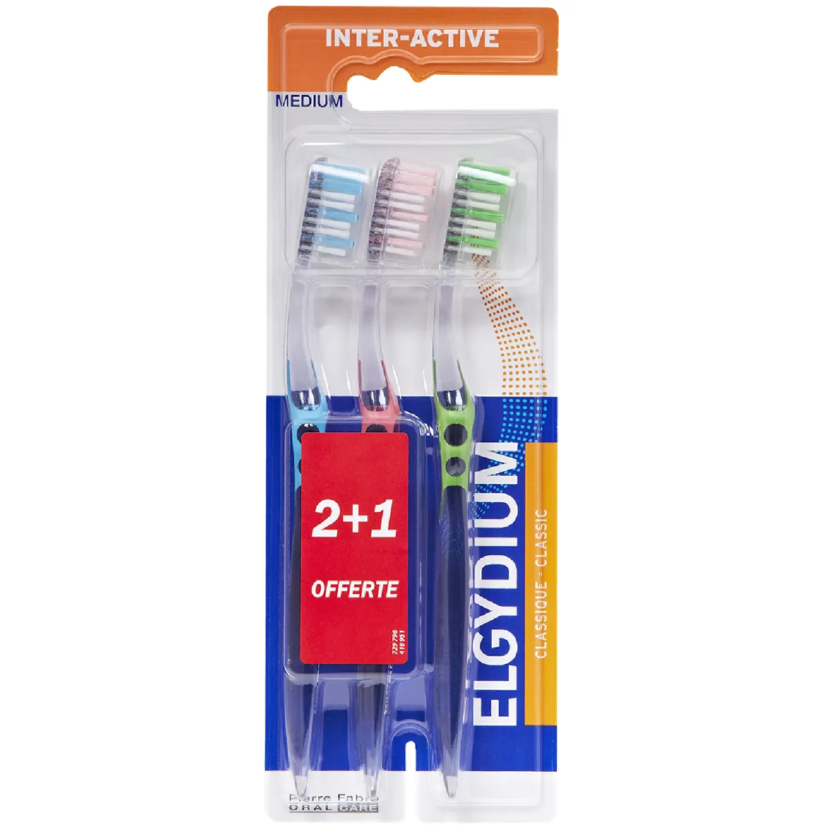 INTER-ACTIVE - Brosse à Dents Classique Médium 2+1 Offerte | Elgydium  - Parapharmacie Boticinal
