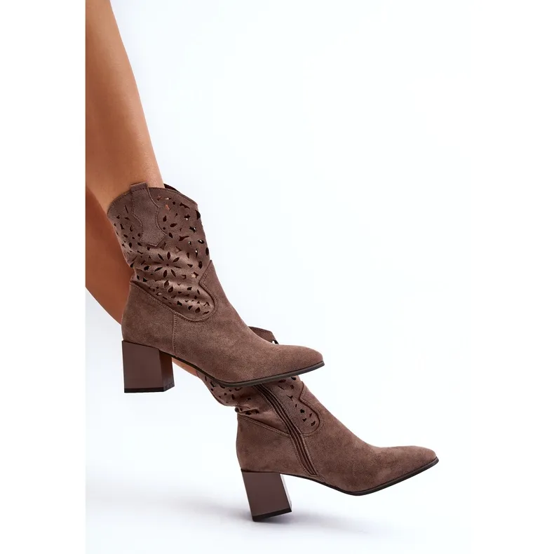 Jezzi Bottines En Daim Avec Dessus Ajouré Sur Bloc, Marron Irvelame brun