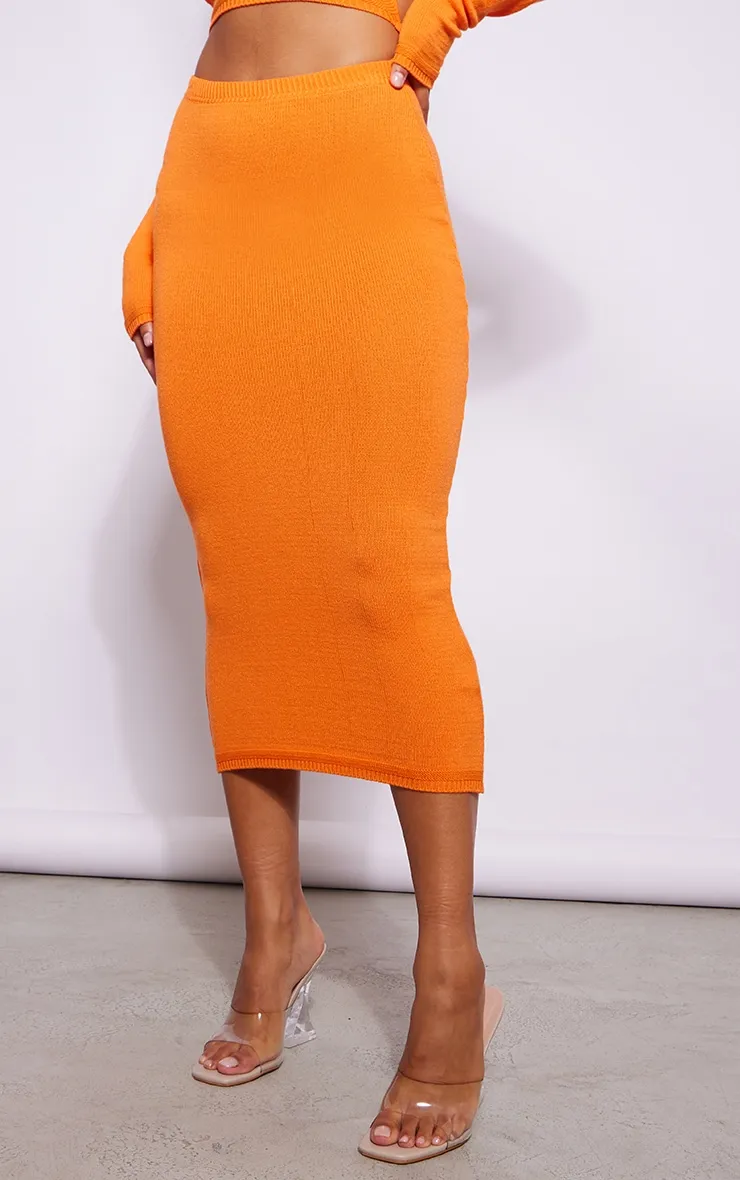 Jupe longue en maille tricot orange