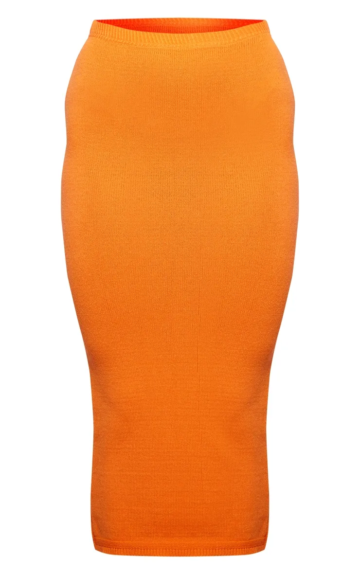 Jupe longue en maille tricot orange