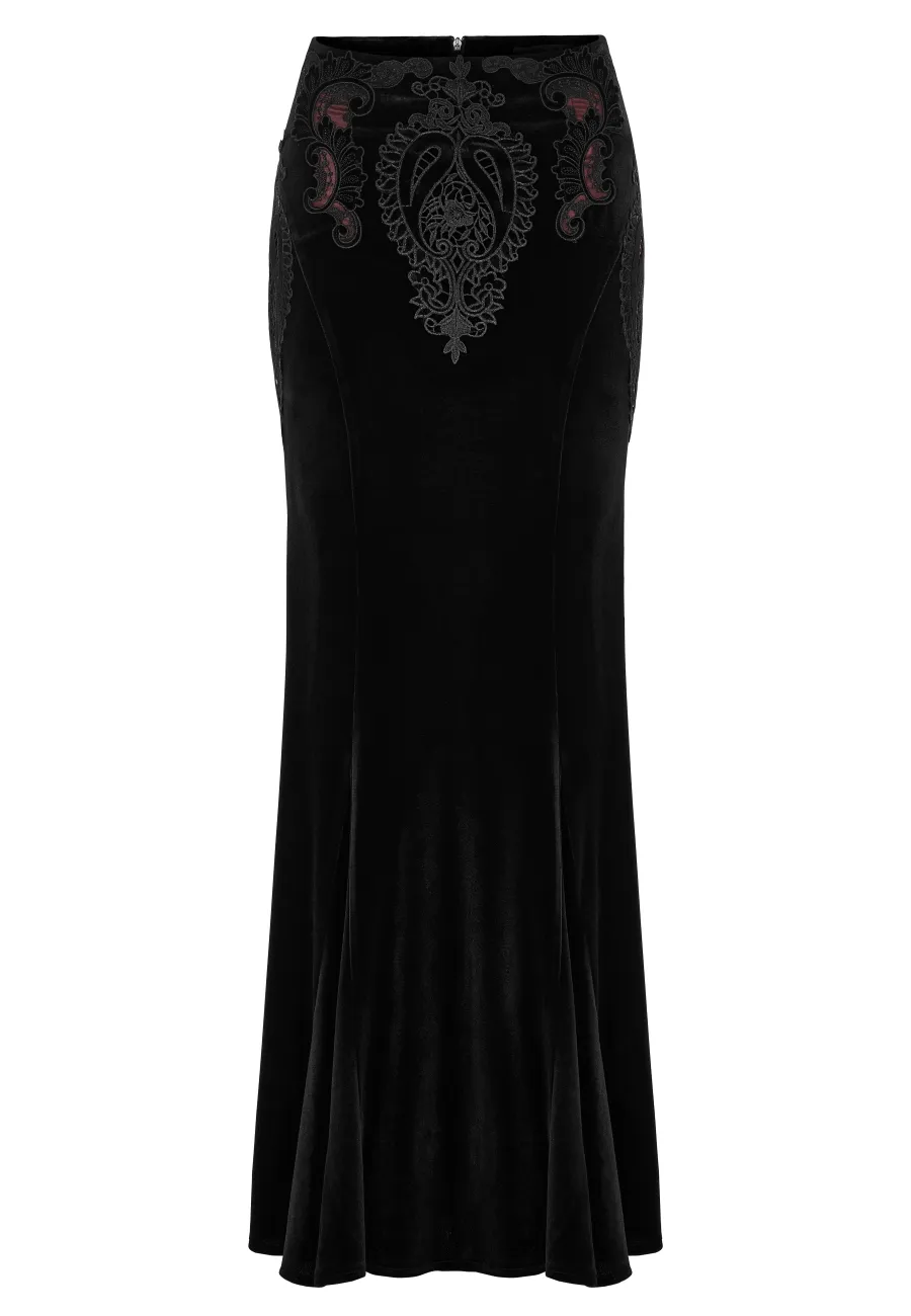 Longue Jupe gothique empire PUNK RAVE en velours noir wq567