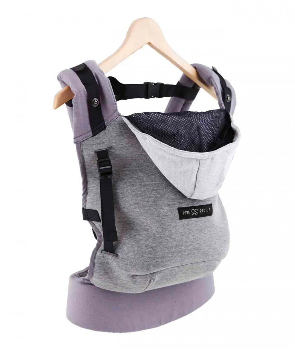 Love Radius : Porte bébé Physiologique 'Hoodie Carrier Pack' - Gris Flanelle - 100% Ecoresponsable - Mer(e)veilleuse