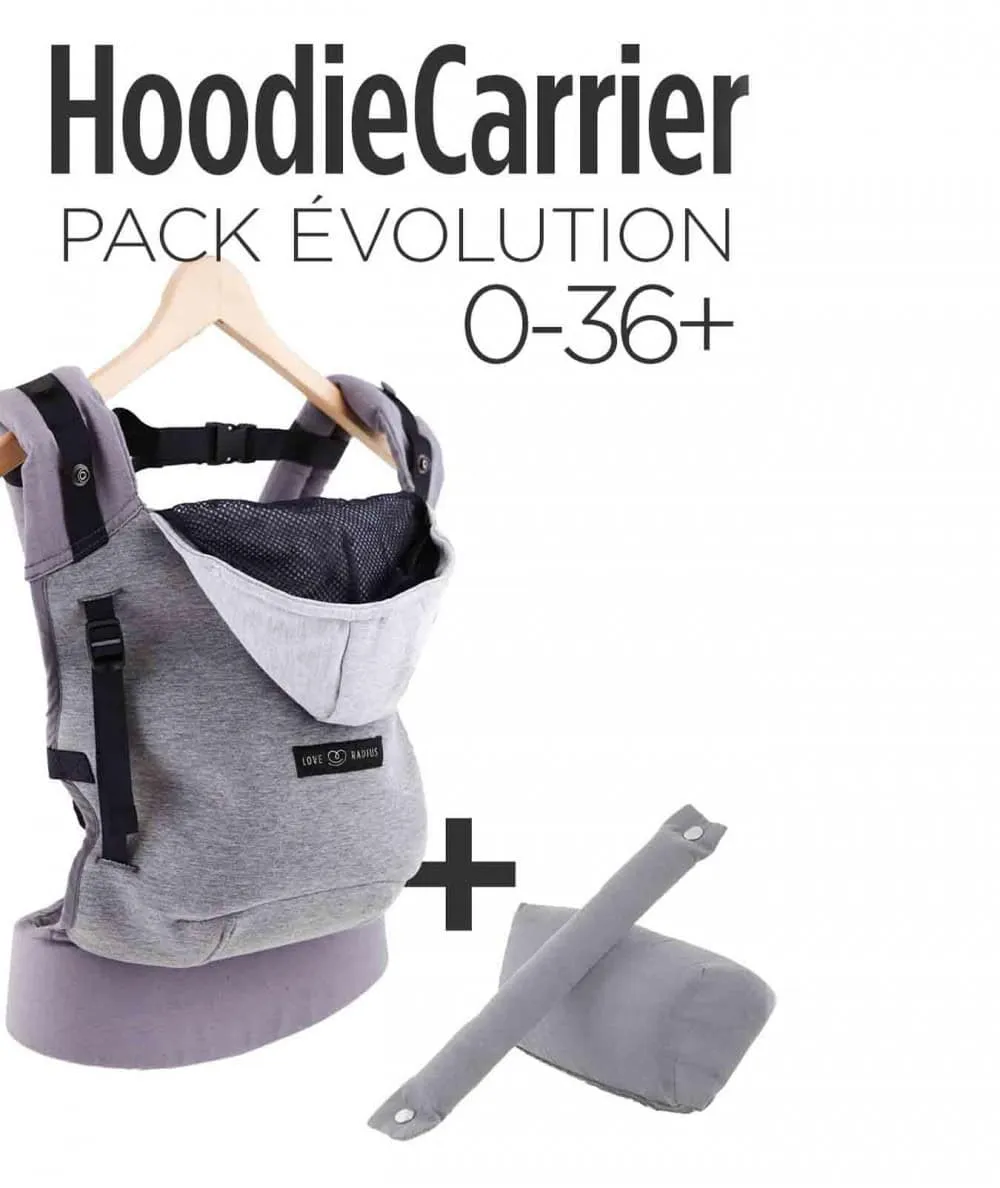 Love Radius : Porte bébé Physiologique 'Hoodie Carrier Pack' - Gris Flanelle - 100% Ecoresponsable - Mer(e)veilleuse