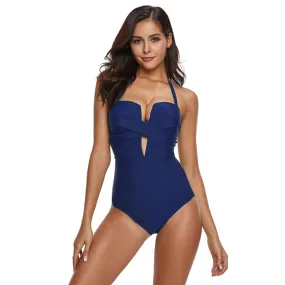 Maillot De Bain Rétro  Une Pièce Push Up Marine