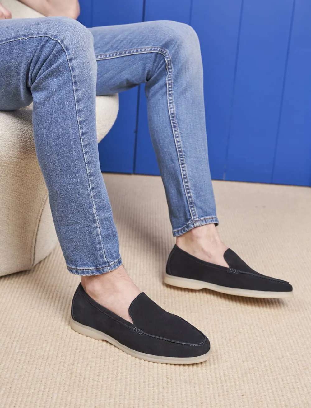 Mocassin en Daim Bleu Marine Confortable: L' Homme sage