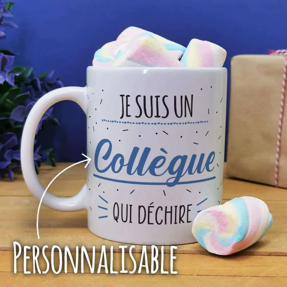 Mug "Je suis un collègue qui déchire" et ses guimauves torsade x5 - cadeau personnalisable