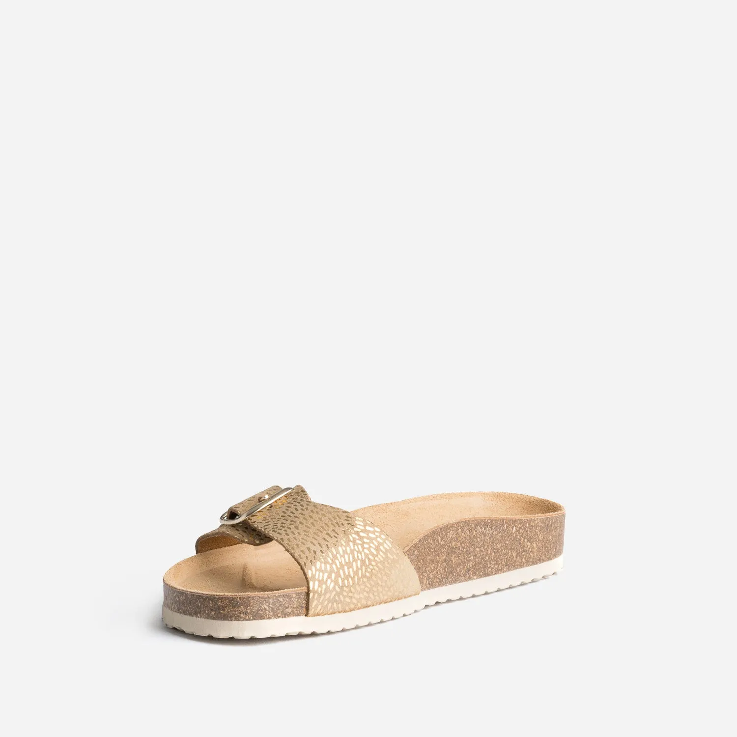 Mule anatomique beige en cuir velours détails dorés - Mules / Tongs Femme | ERAM