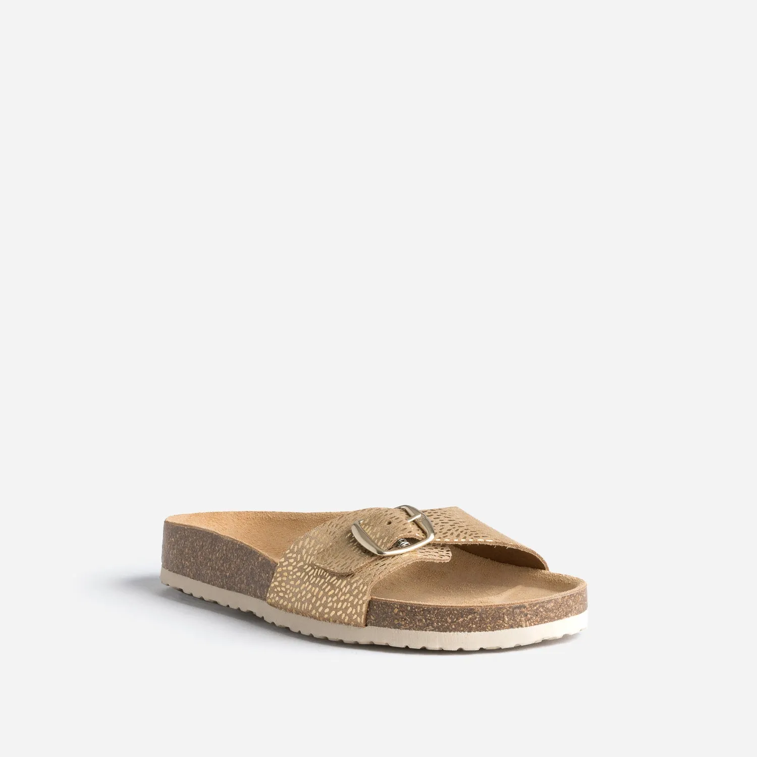 Mule anatomique beige en cuir velours détails dorés - Mules / Tongs Femme | ERAM