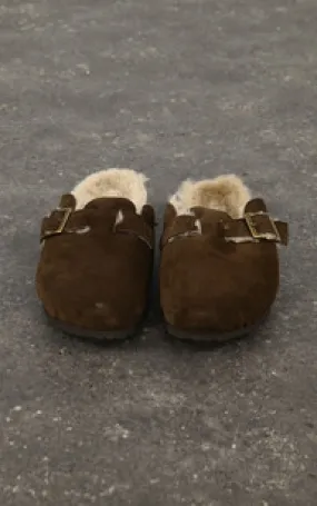 Mules fourrées cuir et mouton marron La Canadienne - La Canadienne - Chaussures Peau Lainée Marron