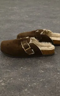 Mules fourrées cuir et mouton marron La Canadienne - La Canadienne - Chaussures Peau Lainée Marron