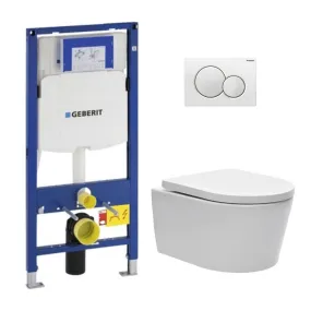 Pack WC Bati-support Geberit + Cuvette SAT rimless fixations invisibles + Abattant softclose + Plaque blanc alpin GebSATrimless-