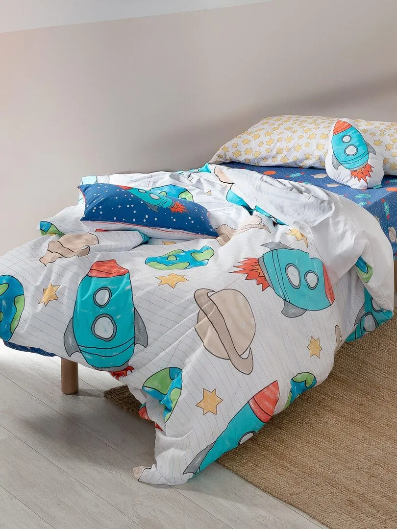 Parure housse de couette 2 pièces Space rocket "Happyfriday" - Blanc