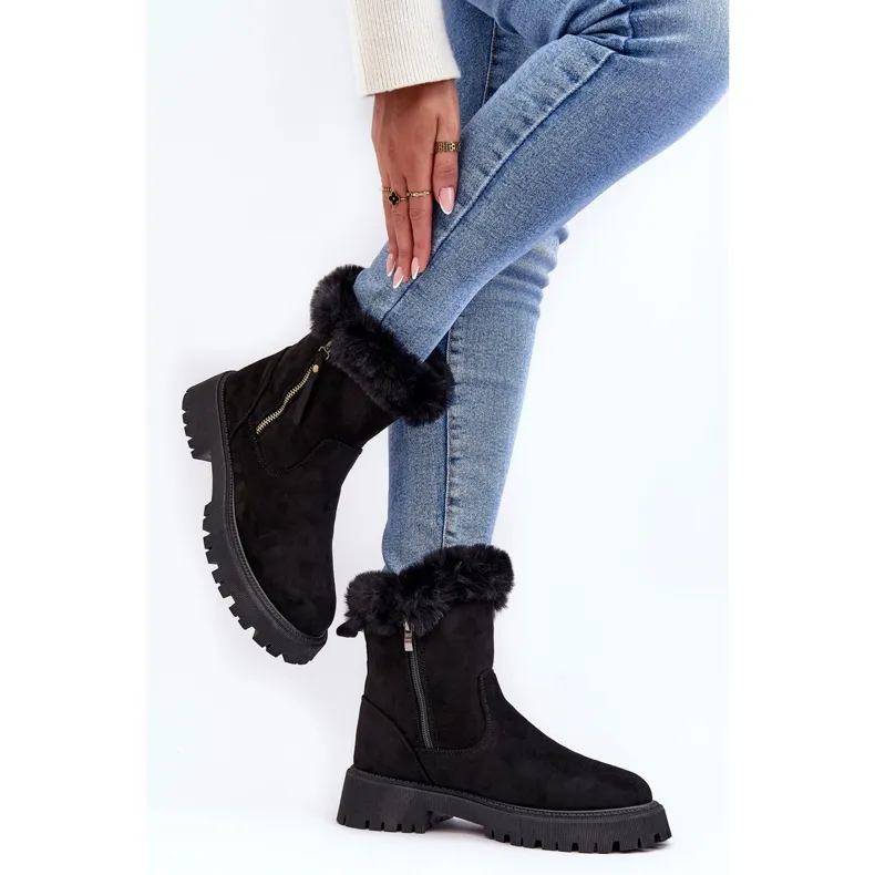 PE1 Bottines en daim avec fourrure pour femme, noir Hasiva le noir