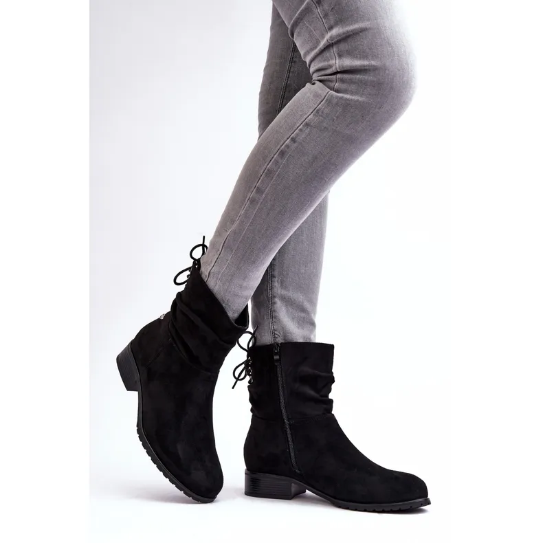 PE1 Bottines Plates En Daim Pour Femme Noir Keresa le noir