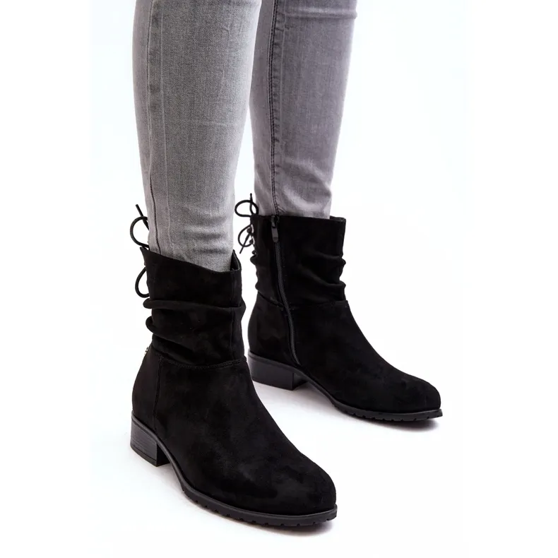 PE1 Bottines Plates En Daim Pour Femme Noir Keresa le noir