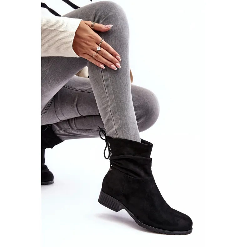 PE1 Bottines Plates En Daim Pour Femme Noir Keresa le noir