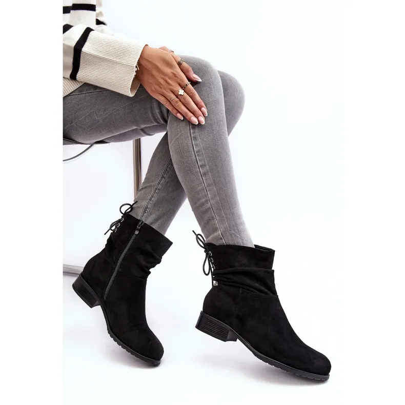 PE1 Bottines Plates En Daim Pour Femme Noir Keresa le noir