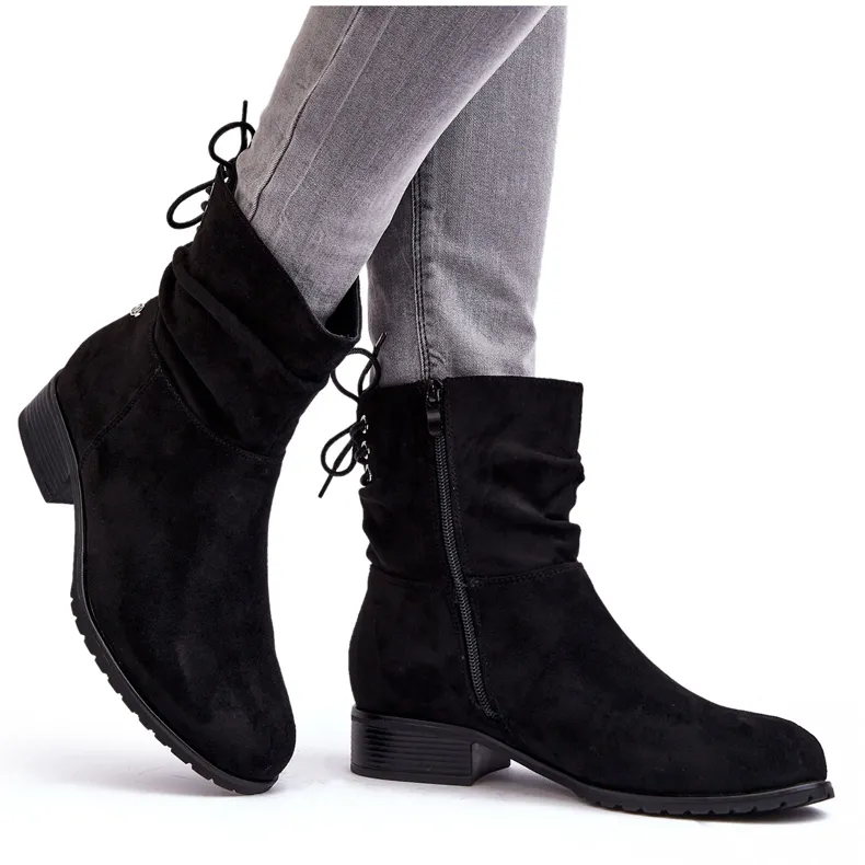 PE1 Bottines Plates En Daim Pour Femme Noir Keresa le noir