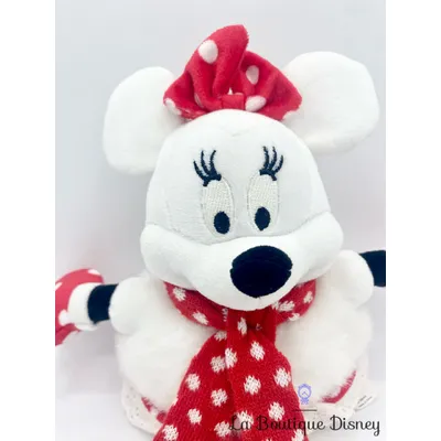 Peluche Minnie Mouse Bonhomme de neige Disneyland Paris Disney Noel blanc rouge 18 cm