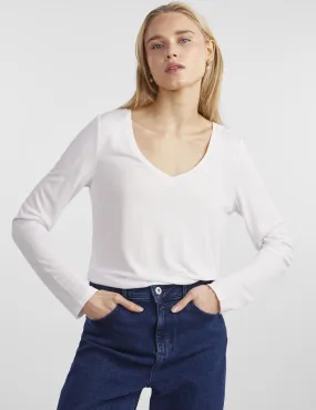 Pieces - T-Shirt Basique Kamala Manches Longues Blanc