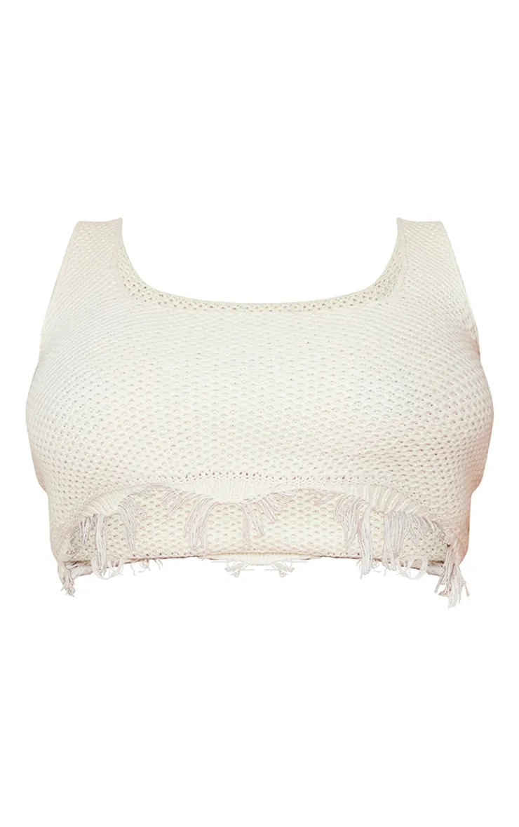 Plus Crop top crème en maille tricot à ourlet déchiré