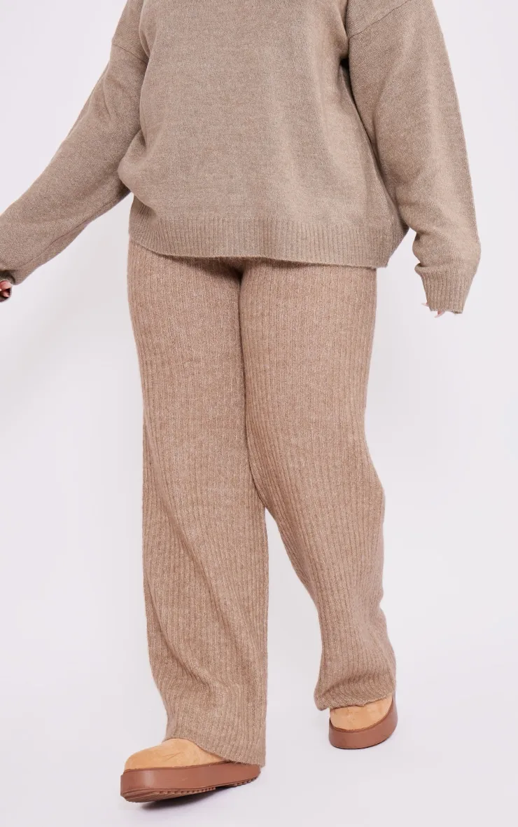 Plus Pantalon large en maille tricot douce taupe