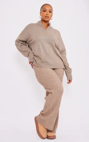 Plus Pantalon large en maille tricot douce taupe