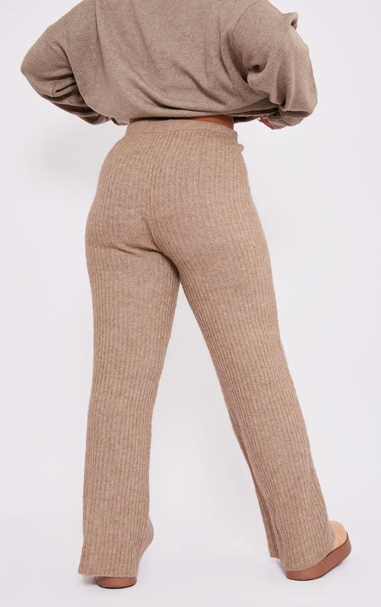 Plus Pantalon large en maille tricot douce taupe